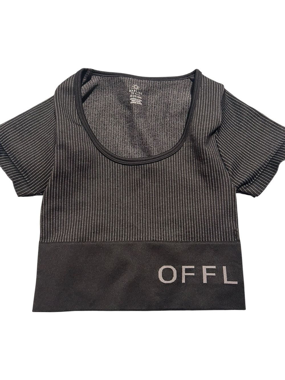aerie Black Ribbed Scoop Neck Crop Top with OFFL Logo
